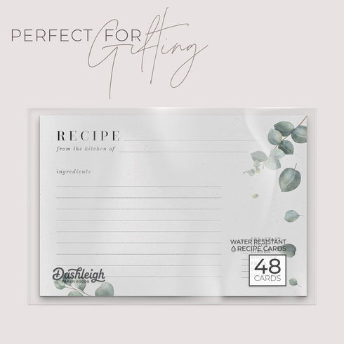 Eucalyptus Recipe Cards from Dashleigh, 48 Cards, 4x6 inches, Vintage Sage Green and Grey, Water-Resistant and Double-Sided...