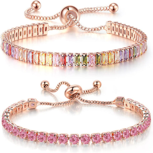 Dainty Sparkling Crystal Tennis Bracelets Set 18K Gold Plated Shiny Cubic Zirconia Jewelry Birthday Gifts for Women...