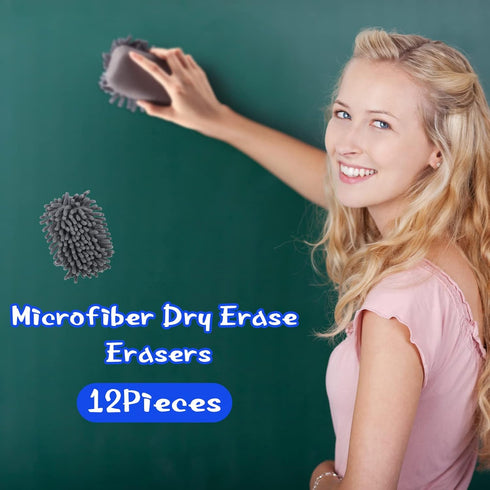 12 Pieces Dry Erase Erasers Magnetic Board Eraser Washable Microfiber Shag Whiteboard Eraser for Chalk, Markers, Home, Classroom and Office(Grey)...