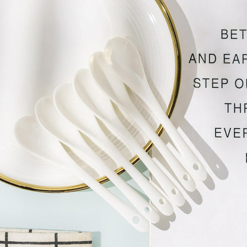 Set of 6 Premium White Porcelain Coffee Spoons for Espresso, Tea, Sauces, and Desserts...