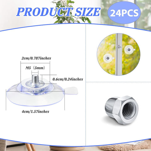 24 Pieces Suction Cup 40 mm/1.57'' PVC Clear Blue Sucker Pads with Screw Nut Extra Strong Adhesive Suction Holder Plastic for Glass Window Bathroo...