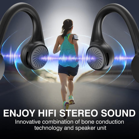 Bone Conduction Headphones with Noise-Canceling MIC, Bluetooth Waterproof Sport Headphones, Open Ear Stereo Headphones up to 10H Playtime, Wireles...
