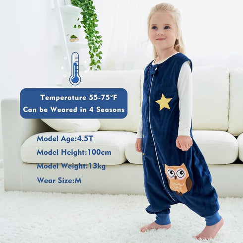 MICHLEY Toddler Sleeping Sack with Feet Newborn Infant Sleeveless Sleeping Bag 2-way Zipper Baby Wearable Blanket for Walkers,Dark Blue Owl,3-5T...