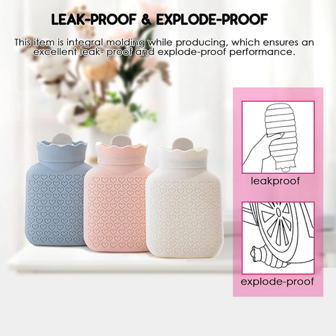 Hot Water Bottle with Cover, HEYPORK Silicone Hot Water Bag for Pain Relief, Cramps, Back, Neck, Feet, Menstrual Cramps (Blue, Short)...