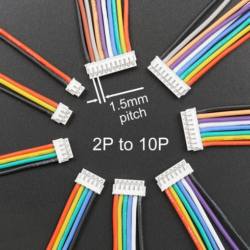 ZH 1.5MM Connectors and 28AWG Pre-Crimped Silicone Cables kit Compatible with JST ZH 1.5 Connector 2/3/4/5/6/7/8/9/10 Pin Housing Adapter Cable wi...