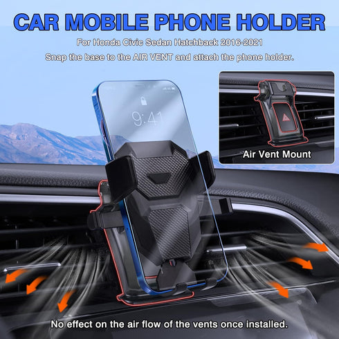 Karltys Car Phone Holder for Honda Civic 2016-2021 Accessories, 10th Gen. Civic Cell Phone Holer Air Vent Mount for 4-7 Inch Smartphones, Never Bl...