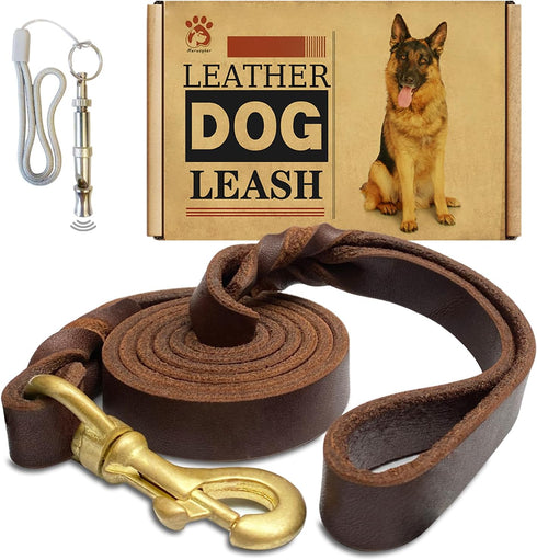 Leather Dog Leash 4ft x 3/4 inch,Strong Heavy Duty Genuine Leather Braided Dog Training Leash, Soft and Comfortable Leather Leash for Large Dogs, ...