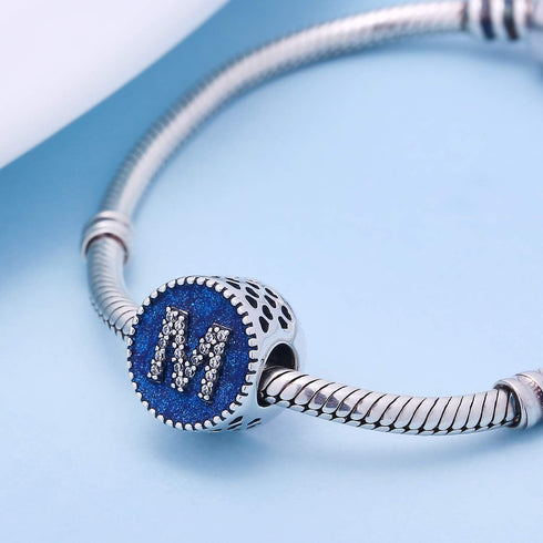 Letter Charms 925 Sterling Silver Fits Pandora Bracelets Ocean Blue Alphabet Initial A-Z Beads Jewelry Gift for Women...