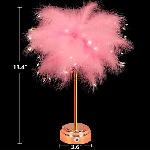 Pink Feather Lamp - LED Atmosphere Feather Night Lights Bedside Lamps for Mother, Girlfriend Home Girl Room Wedding Decoration...