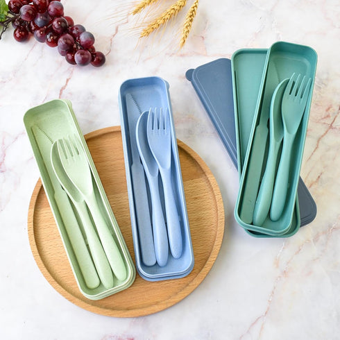 4 Set Reusable Utensils Set with Case, Travel Utensils with Case, Reusable Plastic Spoons and Forks Sets for Lunch Box Accessories, Portable Cutle...