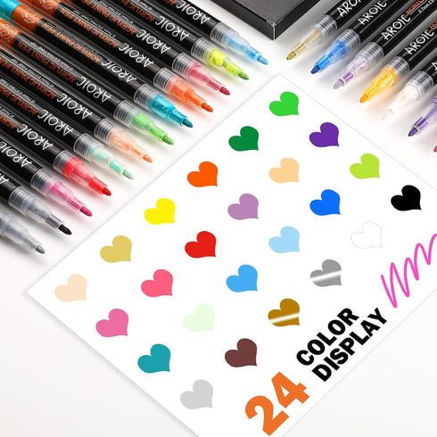 AROIC 24 Pack Acrylic Paint Pens for Rock Painting Fine Point Paint Markers Acrylic Paint Markers For Wood,Metal,Plastic,Glass,Canvas, Ceramic,Cra...