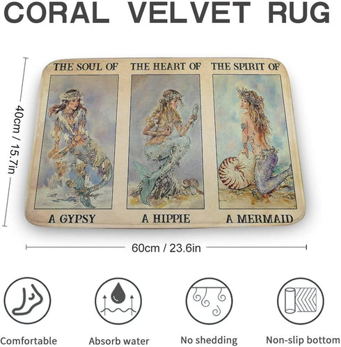 The Soul of A Gypsy The Heart of A Hippie The Spirit of A Mermaid Welcome Doormats Entrance Indoor Outdoor Doormat Entryway Floor Mats Kitchen Bat...