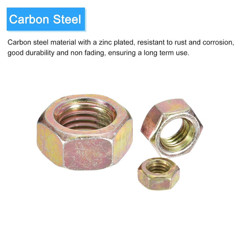 Hex Nuts (9/16"-18) 10Pcs, Carbon Steel Fine Thread Zinc Plated Hexagon Nut Hardware - for DIY Home Repair Machinery, Yellow Zinc...