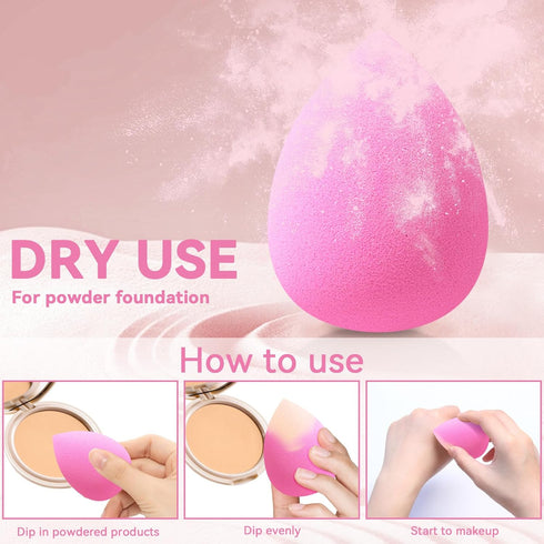 6 PCS Makeup Sponges Set, Makeup Sponges for Foundation, Latex Free Beauty Sponges, Flawless for Liquid, Cream and Powder, Pink...