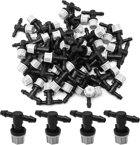 50Pcs 1/4" Micro Spray Irrigation Drippers Three-Way Integrated Atomizing Nozzle for Garden Greenhouse, Drip Irrigation System, Courtyard Cooling...