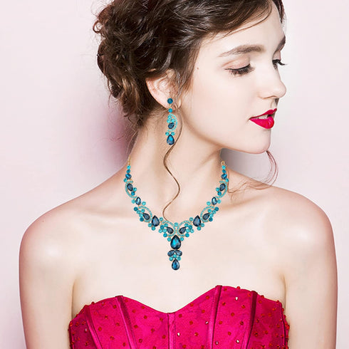 Women's Elegant Rhinestone Teardrop Crystal Bridal Art Deco Necklace Earrings Bracelet Jewelry Set for Bride Wedding Dress Accessories Rhinestone ...