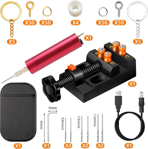 Electric Resin Drill Set,Pin Vise for Resin Molds Jewelry Casting, YASPIT Anti-Skid Drill Press Vise, 210 PCS Keychain making Supplies, Precision ...