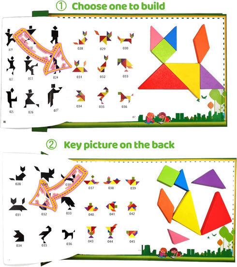 Wooden Puzzle Tangram Book, Travel Magnetic Puzzle, Travel Games Montessori Shape Pattern Blocks Jigsaw for Kids Adult Challenge IQ Educational To...