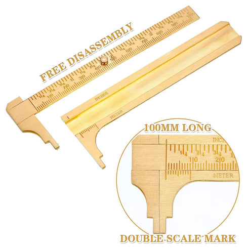 2 Pcs Brass Vernier Caliper Pocket Caliper Handy Caliper Measuring Mini Tool Double Scale Sliding Gauge Metal Pocket Ruler for Bead Wire Jewels Ri...