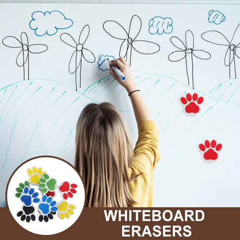 Tofficu Magnetic White Board Erasers, 10pcs Paw Print Dry Erase Eraser Chalkboard Cleaner Cartoon Whiteboard Erasers Classroom Teacher Supplies fo...