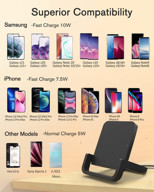 Fast Wireless Charger 10W Charging Stand Compatible with iPhone 13 12 11 Pro XR XS X 8 Plus Samsung Galaxy S20 S10 Note 20 10 Google LG and Other ...