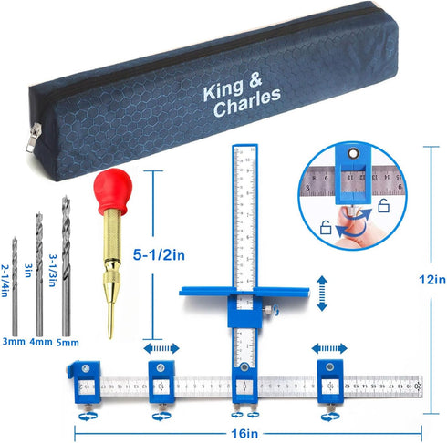 King&Charles Cabinet Hardware Jig, Cabinet Handle Jig + Automatic Hole Punch + Point Drill Bits, Cabinet Jig for Handles and Pulls on Drawers/Cabi...