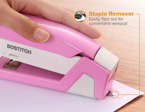 Bostitch Office InCourage Spring-Powered Compact Stapler, BCA Pink (1588), plastic-half strip...