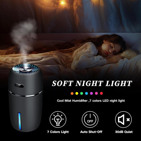 Mini USB Car Humidifier, 200ml Ultrasonic Cool Mist Humidifier with 7 Colors Light Changing, Adjustable Mist Mode,Auto Shut-Off, Super Quiet Opera...