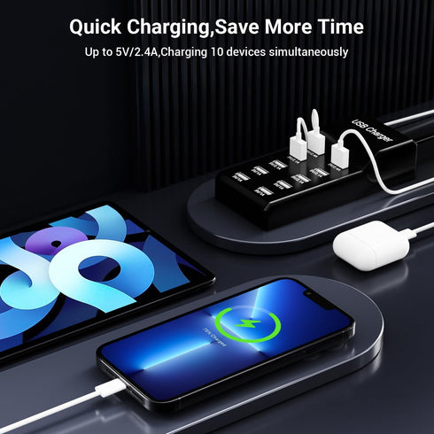 USB Charging Station Charging Station 50w10A 10-Port USB Charger, Multiport USB Charger Station Hub, Compatible with iPhone, Galaxy, iPad Tablet, ...