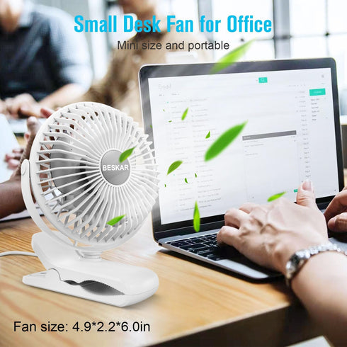 BESKAR Clip on Fan, 360° Rotation Quiet Stroller Fans with Strong Airflow,3 Speeds, Portable Small Fans with Sturdy Clamp,Perfect Personal Cooling...