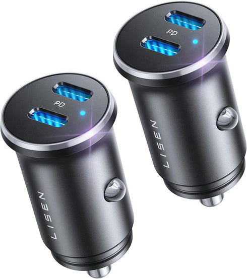 LISEN USB C Car Charger Adapter, 60W Dual Port QC 3.0 Type C Adapter, Car Phone Charger Fast Charge USB C Cigarette Lighter Adapter for iPhone 15 ...