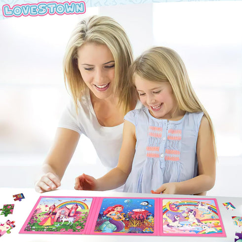 LovesTown Magnetic Travel Puzzles Book, Fairytale Magnetic Puzzles for Toddlers Learning Magnetic Puzzles for Road Trip...