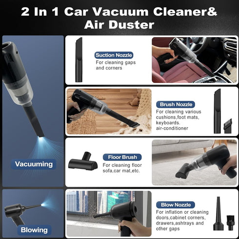 Mini Car Vacuum Cleaner, Handheld Vacuum Cordless, 2 in 1 Rechargeable Vacuum Cleaner & Air Duster, Wireless Car Vacuum with Powerful Suction for ...