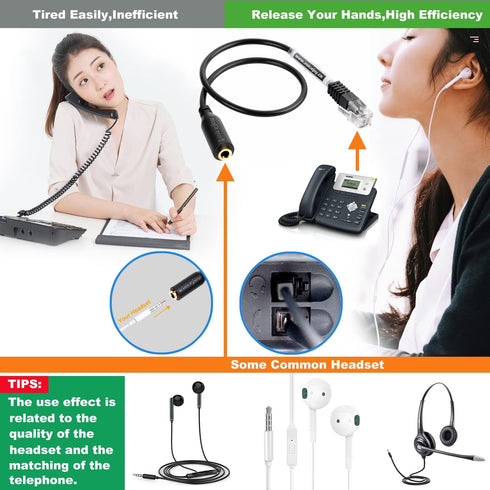 VoiceJoy 3.5mm Smartphone Headset to RJ9 Adapter Cable - 3.5mm Stereo Headphone Converter,ONLY Compatible with Yealink IP Phones T28P,T32G,T41P,T3...