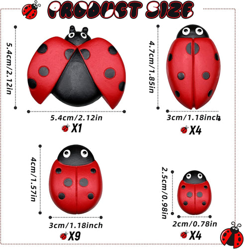 Gerrii 18 Pcs Small Resin Ladybugs Garden Decor Stones Holiday Ladybug Garden Yard Decorations Outdoor 4 Size Ladybug Mom Gifts Lady Bugs Yard Dec...