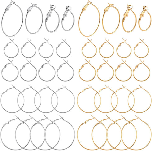 32 Pcs Hoop Earrings Finding, Hypoallergenic Alloy Round Earring Hoops for Jewelry Making, Gold Silver Open Beading DIY Earrings Craft Art Accesso...