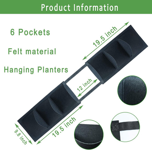 Vertical Railing Planter, 6 Pocket Hanging Fabric Planter Bag Outdoor Fence Plant Pots, Wall Hanging Planting Grow Bags Flower Pouch for Garden Fe...