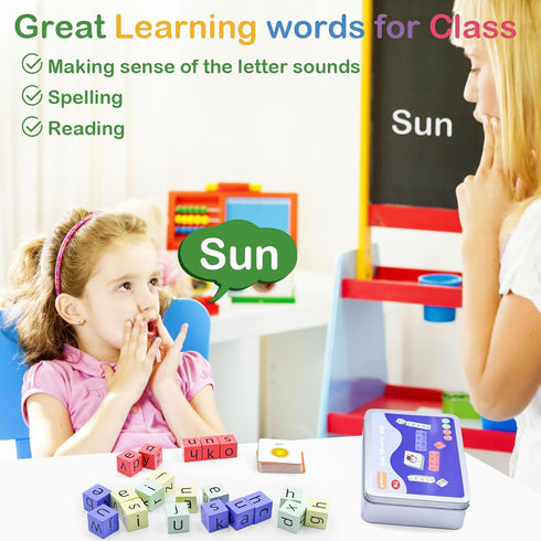 Word Spelling Game, Matching Letter Game for Kids, Fast-paced Word Race Cube Game, 54pcs Flash Cards Alphabet Blocks, Preschool Learning Education...
