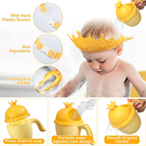Baby Shower Cap Adjustable Silicone Crown Shampoo Bath Cap Visor Cap with Baby Shampoo Rinse Cup Cute Baby Bath Rinse Cup Protecting Eye Ear for I...
