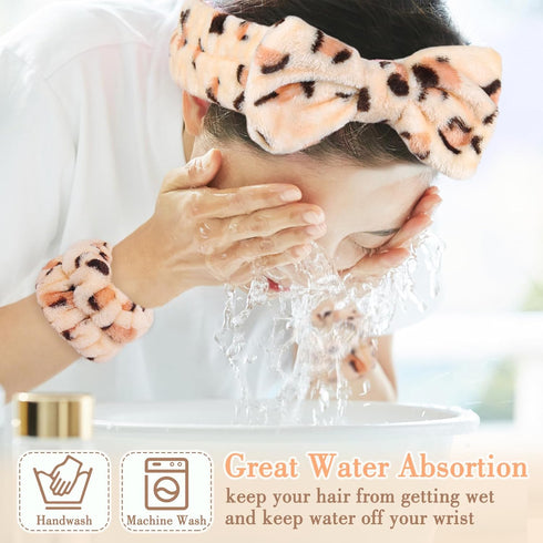 9PCS Coral Headband for Washing Face with Wristband Kit,Bowknot Makeup Headband for Women Girls, Super Soft Spa Headband with Wristband for Face W...