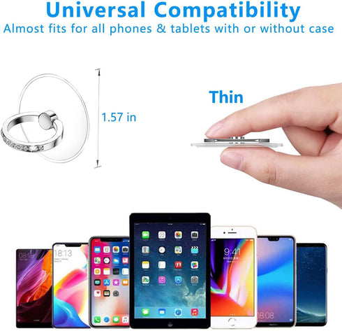 Cell Phone Ring Holder Stand 2 Packs Sliver, Glitter Diamond Phone Ring Finger Kickstand Universal 360 Degree Rotation,Clear Phone Ring Grip Compa...