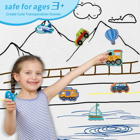 Fridge Magnetic Transports for Toddlers 30PCS Vehicles Magnets for Kids Ages 3+ Cute Refrigerator Magnets for Fridge Flash Cards Learning & Educat...
