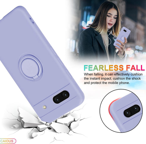 Case for Google Pixel 8A?2024 Released?, Silicone Case with Ring 360°rotatable Kickstand Support Magnetic Car Mount?Protective Cover with Strap La...