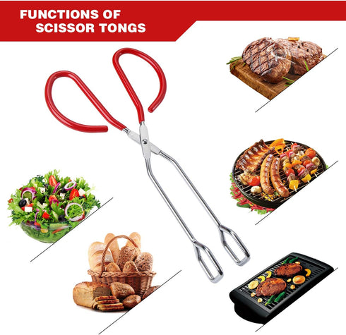 MSY BIGSUNNY Stainless Steel Scissor Tongs Heavy Duty Cooking Tongs with Soft Handles (1, red 10")...