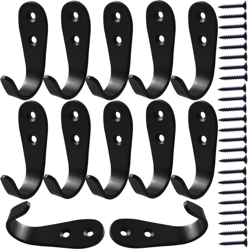 MsBong 12 Pcs Black Coat Hooks for Wall, Heavy Duty Hooks for Hanging Coats No Rust Hooks Wall Mounted with Screws for Key, Towel, Bags, Cup, Hat ...