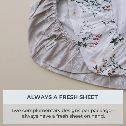 Pobibaby - 2 Pack Premium Bassinet Sheets for Standard Bassinets - Ultra-Soft Jersey Knit, Stylish Floral Pattern, Safe and Snug for Baby (Wildflo...