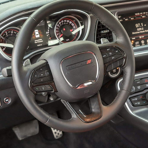 CheroCar Steering Wheel Interior Decoration Trim Kits Panel Cover for 2014-2021 Jeep Grand Cherokee, for 2015-2021 Dodge Challenger/Charger, for 2...