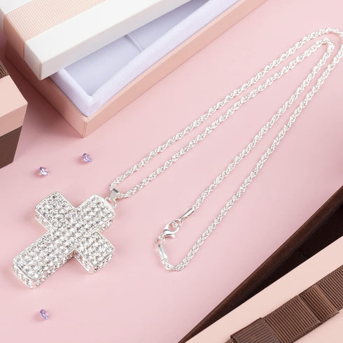 PAGOW Bling Double-Sided Cross Car Accessories for Women - Crystal Diamond Metal Rearview Mirror Pendant - Cute Vehicle Interior Decor...