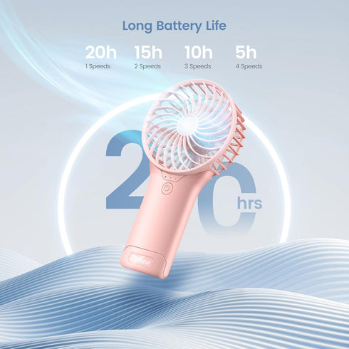 2024 Upgrade Handheld Portable Fan Longer Lasting Max 20Hrs Working Time, 4 Speeds Strong Wind USB Rechargeable Personal Mini Fan Desk Fan for Gir...