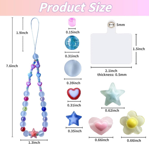 SHUANGART 531 Pcs Phone Chain Beaded Making kit, Cell Phone Charms Lanyard Wrist Strap Set with Matte Frosted Beads Burst Round Beads Glass Seed B...